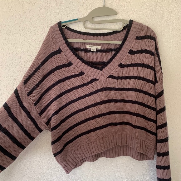 American Eagle cropped striped purple sweater - Picture 2 of 4